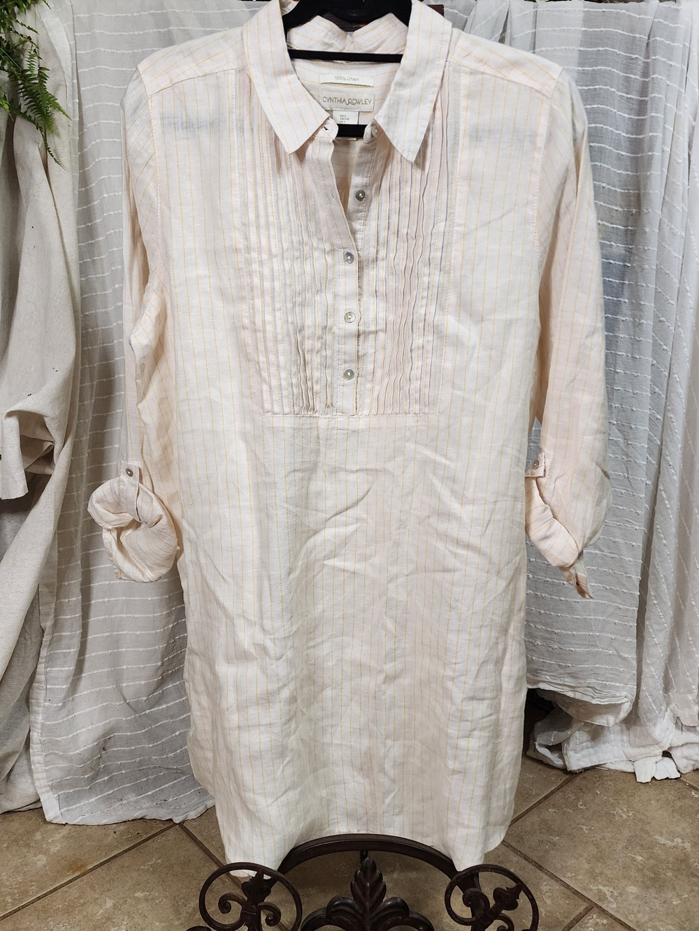 Cynthia Rowley Linen Cream Tunic‎ with Light Yellow Stripes
